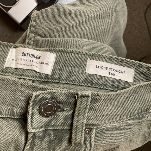 Cotton On Womens 2 Green Loose Straight Jean Denim High Waisted Wide Leg‎ - Picture 6 of 8